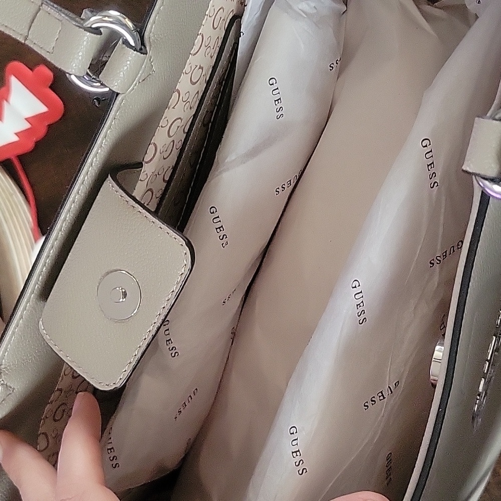 GUESS Taupe Embossed Tote Bag - Picture 3 of 3